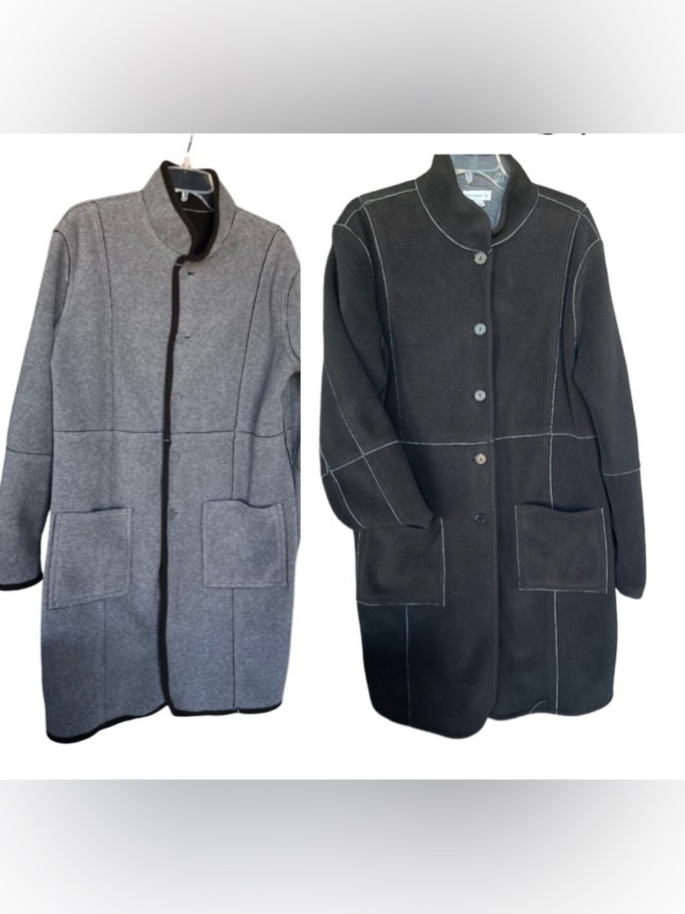 Susan Graver Polar Fleece Reversible Black & Gray Coat size M!